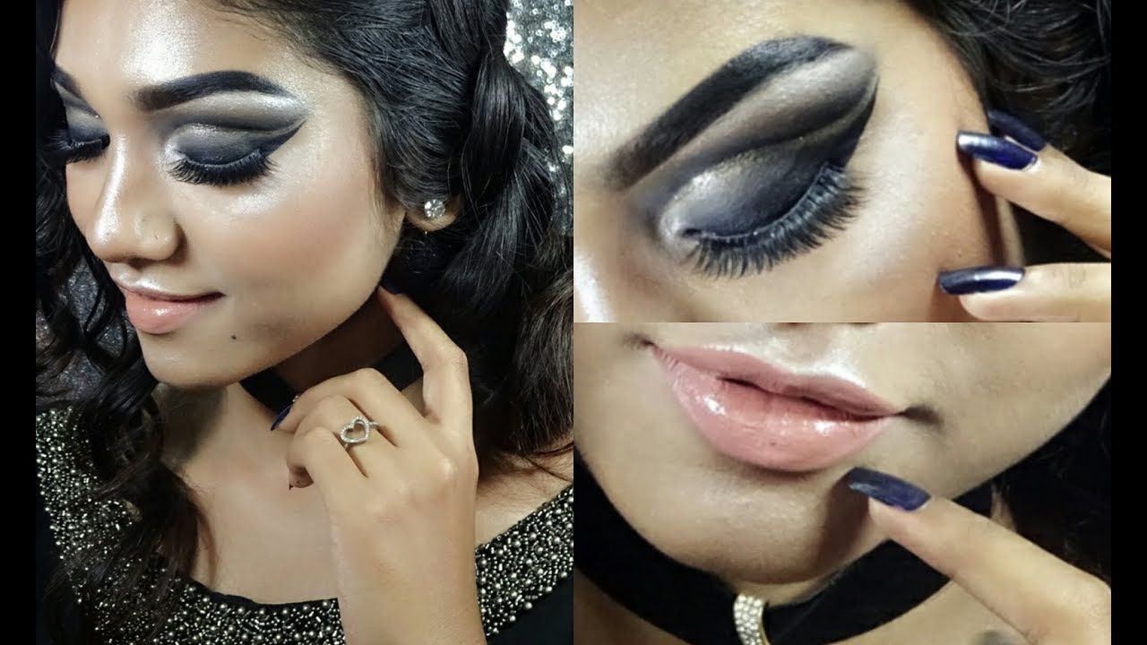 Black Smokey Cut Crease Eyes w/ Glitter Glam Makeup Tutorial Bangla