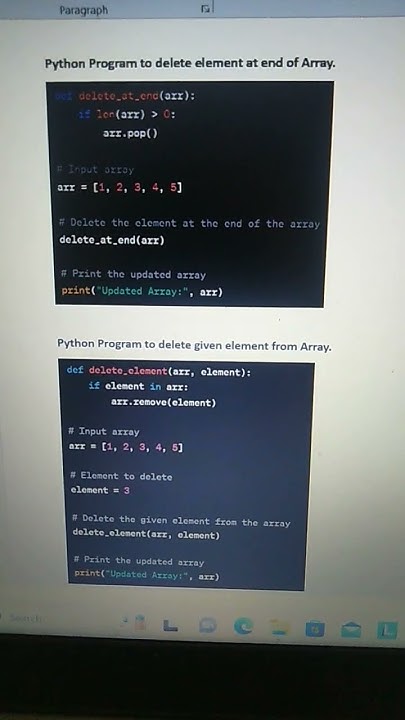 Python program to delete element at end of array and from array - YouTube