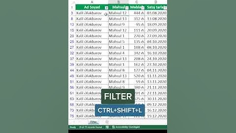 Filter in #excel - Exceldə filtr
