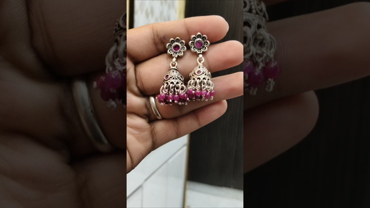 best gift for girls 😍, silver oxidised jhumka designs 