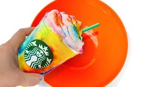 Will It Slime? Turning Starbucks Tie Dye Frappuccino into Slime! Testing No Glue Slime