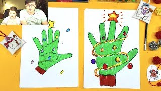 картинка: Рисуем ЁЛОЧКУ из РУКУ очень просто РыбаКит папа рисует