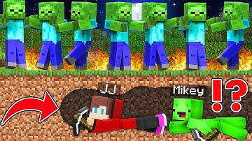 JJ and Mikey Built an Underground Secret Base vs Zombie APOCALYPSE - in Minecraft (Maizen)
