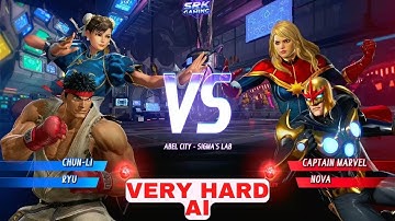 Ryu & Chun Li VS Captain Marvel & Nova (Very Hard AI) - Marvel VS Capcom Infinte