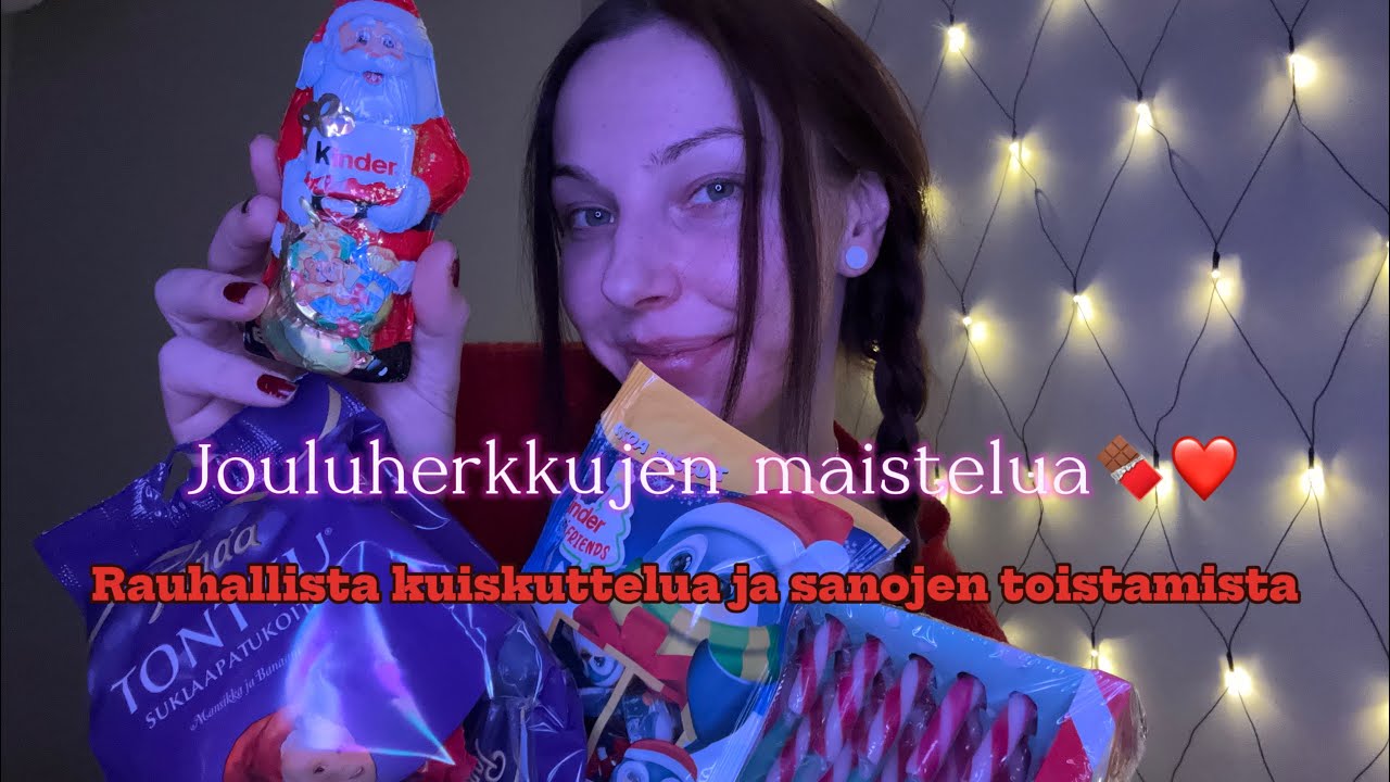 ASMR SUOMI ~ Maistellaan jouluherkkuja🍫🎅🏼 (Rauhoittavaa kuiskuttelua + sanojen toistelua)🎄
