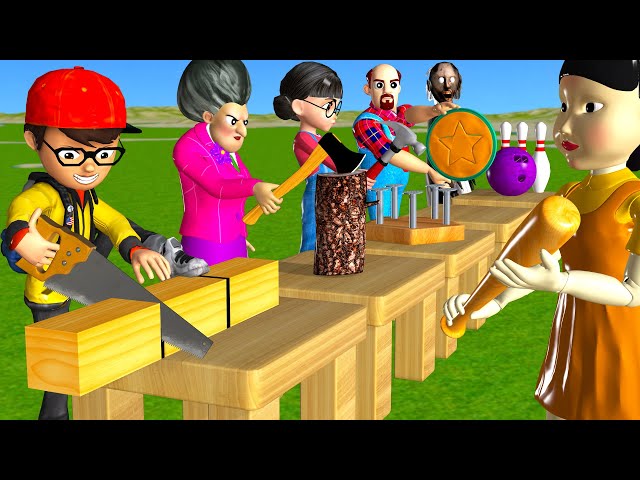 Scary Teacher 3D vs Squid Game Wooden Door Water Sprayer 5 Times Challenge Miss T vs Granny Loser class=