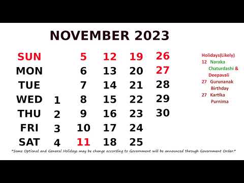 November Calendar 2023