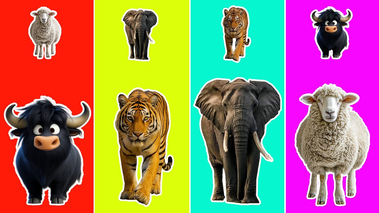 Who Is Bigger? Elephant vs Tiger vs Bull vs Sheep 🐘🐯🐂🐑 | Fun Animal Puzzle