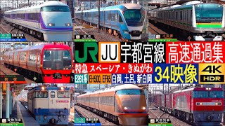 4K / 宇都宮線 特急 東武100系, 261系 スペーシアきぬがわ, E231, E233 快速, EH500, EF65 貨物列車 高速通過！！土呂, 新白岡, 白岡