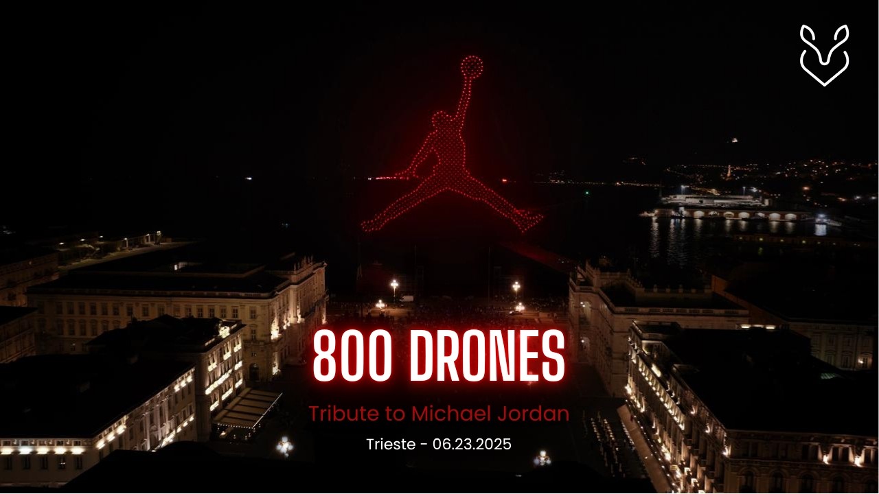 Allumee's epic Drone Show tribute to Jordan's shattered backboard in Trieste
