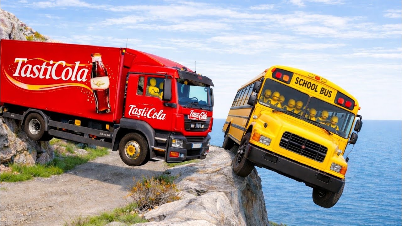 Car Vs School Bus On Offroad Cliff BeamNG.drive#88