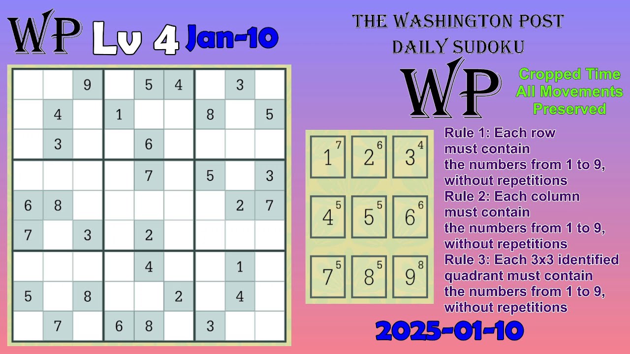 The Washington Post Daily Sudoku 2025-01-10 Level 4 - YouTube
