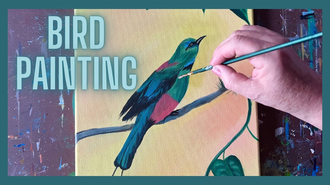 Green Bird Painting/ Acrylic Painting/ Bird Painting YouTube
