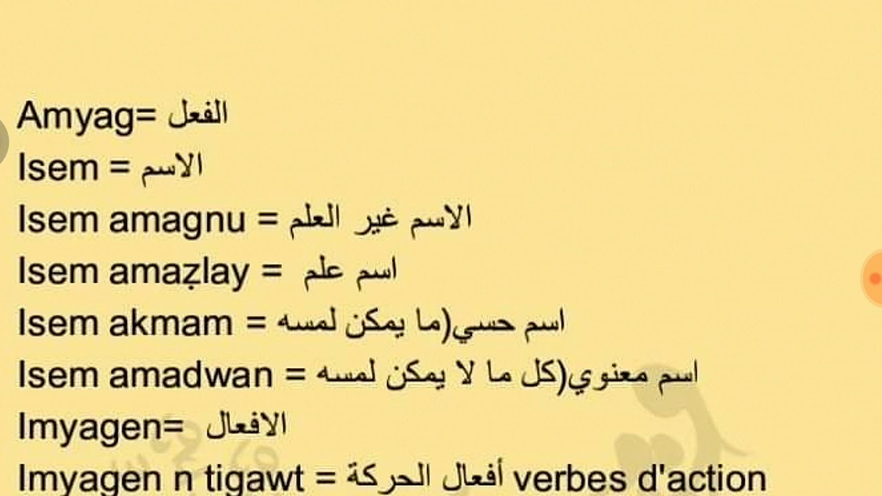 بعض المفردات بالامازيغية مترجمة للمساعدة