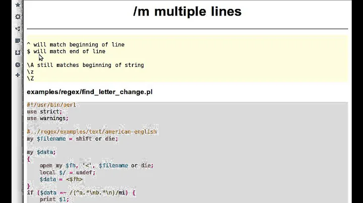 Beginner Perl Maven tutorial: 10.3 - multiple lines in regexes