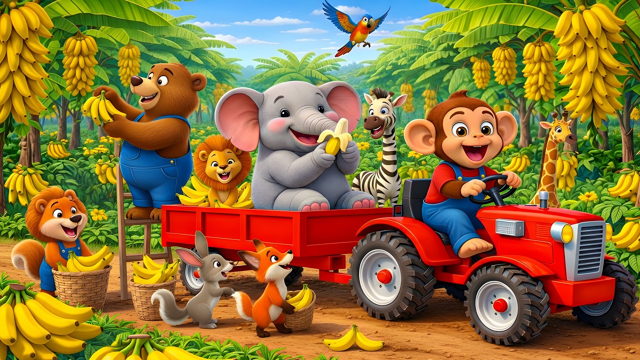 🚜Monkey Farmer Harvests Bananas with Happy Farm Animals - Joyful Farm Work Day🍌🐘🦁Funny Monkey Farmer