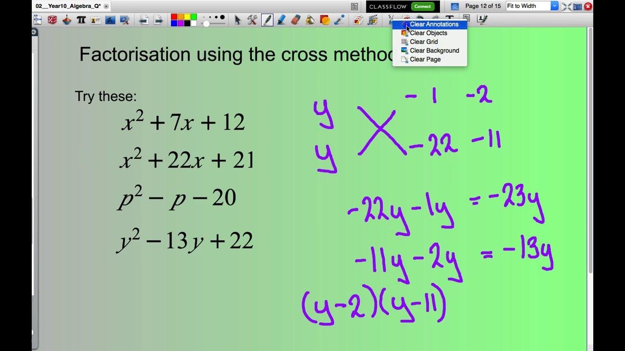 Factorise monic quadratic equations using the cross method youtube