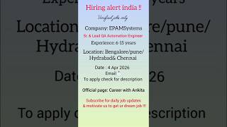 Hiring for senior lead QA Automation Engineer #hiring #youtubeshorts #motivation