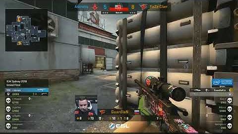 FaZe Guardian godlike 1v2 clutch (vs Astralis Map1 Cache IEM Sydney 2018 Grand-Final)