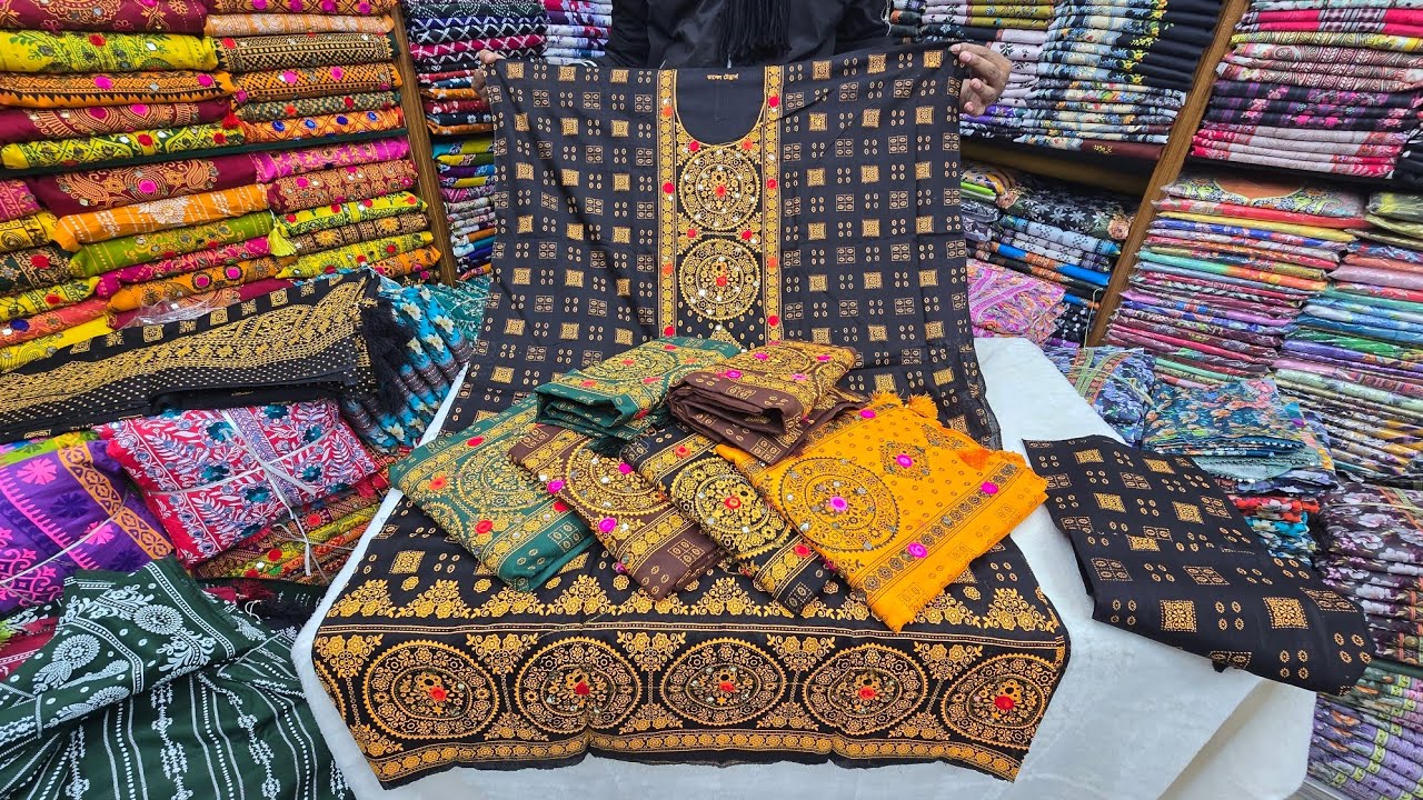 ৫০% ছাড়ে মাত্র ৫০০ টাকায় গ্লাস কারচুপি, আড়ং বুটিক থ্রিপিসের স্টক ক্লিয়ারেন্স অফার। wholesale market 