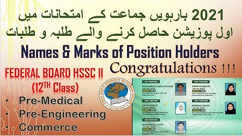 Class 12th Federal Board result of position holders 2021