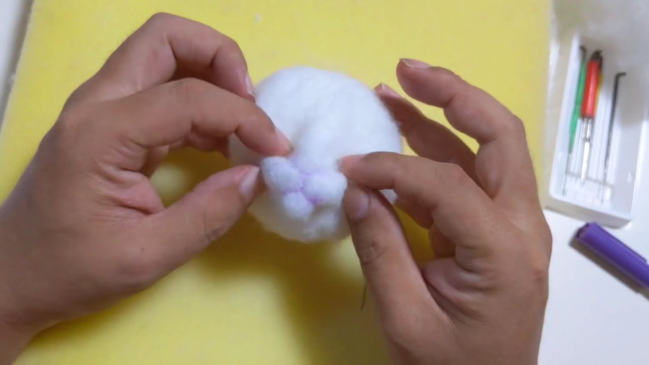 羊毛フェルトで作る猫の顔　基本３　マズルの整え方-つなぎ目を整える(音声入り) 羊毛フェルト猫簡単コツ