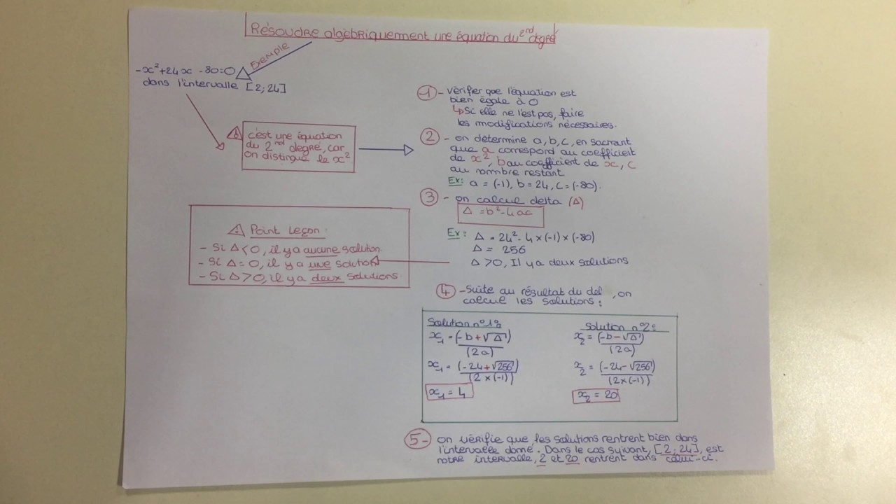 Résoudre algébriquement une équation du 2 degrés PT LT