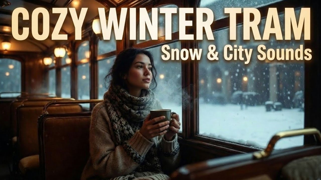 Cozy Winter Tram Ambience 🚋 Heavy Snow & Relaxing Jazz Music for Sleep, Study & Focus