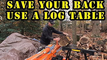 Yardmax 25 ton log splitter with a DeWalt folding work table