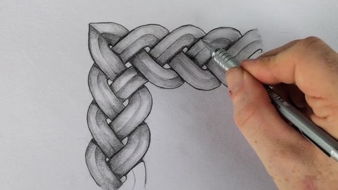 How to Draw and Shade 3 Cord Celtic Knot Braid 5/12 ~ Drawing Celtic Knot  Course 