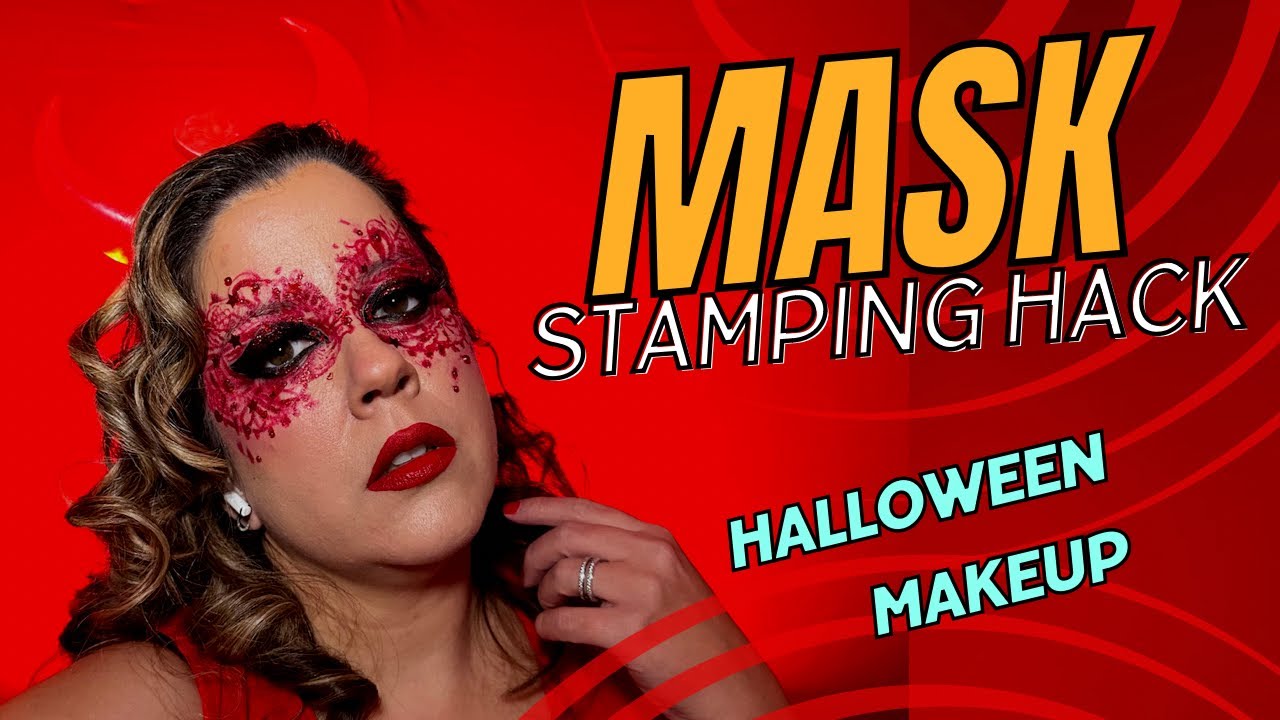 SEXY DEVIL in LACE MASK. Makeup Stamping hack. Halloween Makeup