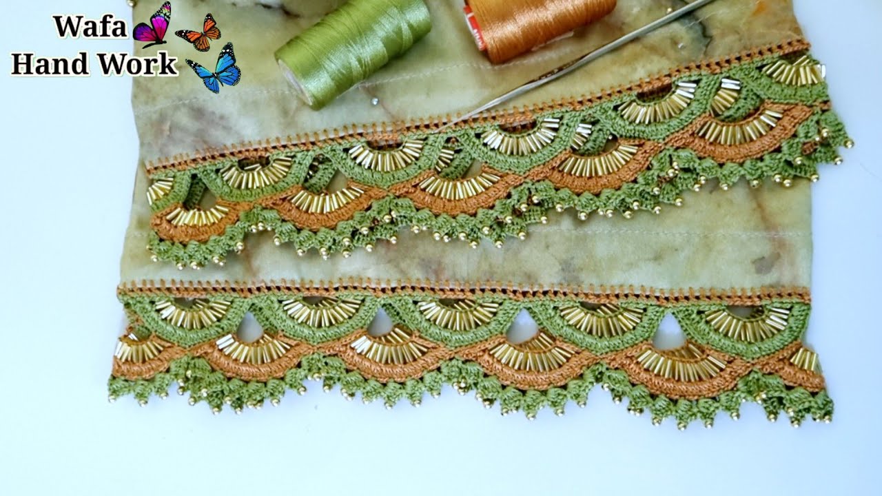 Most Beautiful Crochet Embroidery designs Tutorial🧵 Crochet Lace Pattern Moti🧵 Crosia Design Beads |