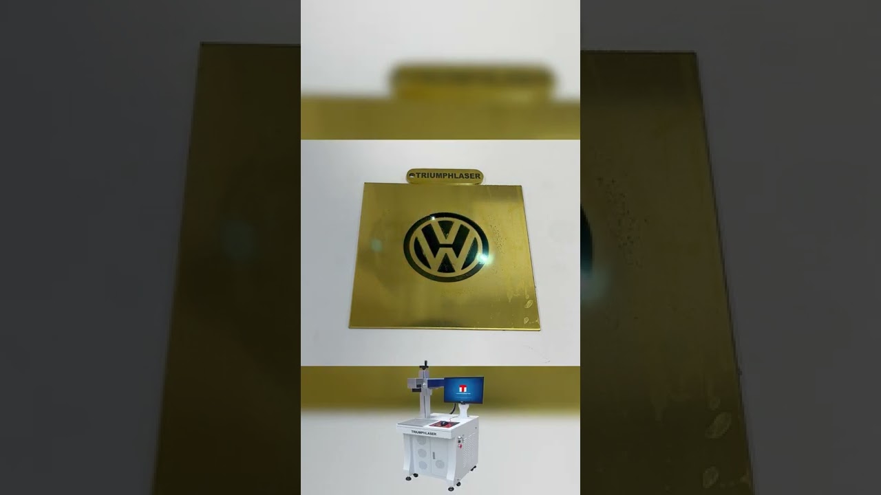 Volkswagen logo laser marking on brass 