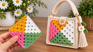 Easy Crochet Granny Square Bag Tutorial | Beautiful 4-Color Crochet Motif Bag #crochet