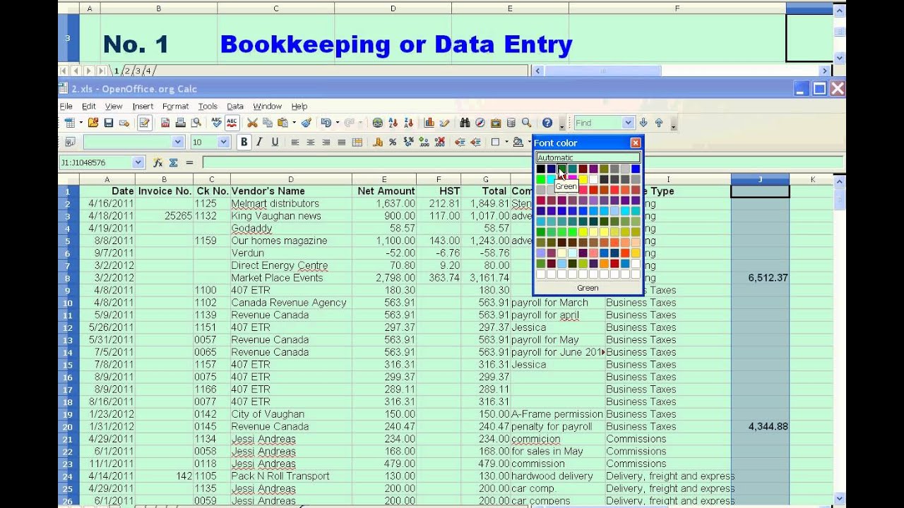 How to do bookkeeping in Excel - by ontariotaxmen.ca - YouTube