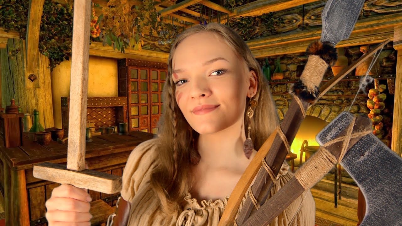 Checking out our new Weapons 🏹 Skyrim ASMR Roleplay (wood scratching & tapping, leather tapping)