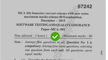 2015 Mdu MCA 5th Sem Software Testing Question Paper #MduQuestionPaper