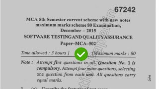 2015 Mdu MCA 5th Sem Software Testing Question Paper #MduQuestionPaper