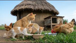 Mama Cat Trims Fur on the Farm and Makes Tiger Hat For Kittens At Home🐾🎩🐯