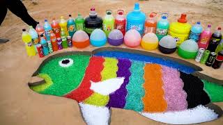 How to make Rainbow Parrotfish with Orbeez, Big Mtn Dew, Fanta, Coca Cola & Popular Sodas vs Mentos