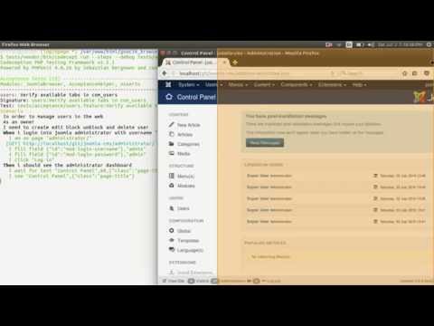 Joomla! User and Content Feature Gherkin Automatic tests  BDD
