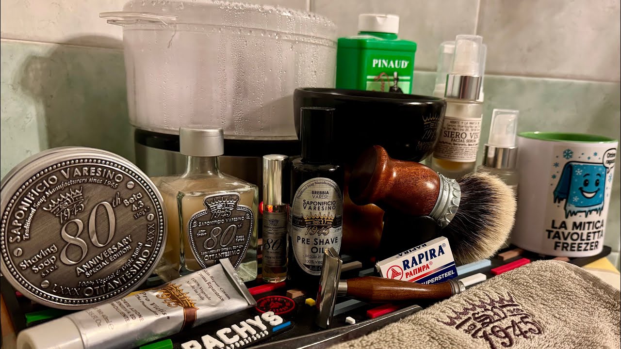 80’ anniversario, rasoio SV 2.0, ciuffo tasso two band con manici in mogano,by Saponificio Varesino