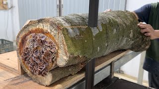 Smart Wood Recycling Project // From Ugly logs To Creating Beautiful 3D Effect Dining Tables