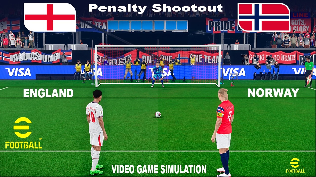 eFootball 2021 NORWAY vs ENGLAND. Video Game Simulation - Penalty Shootout.