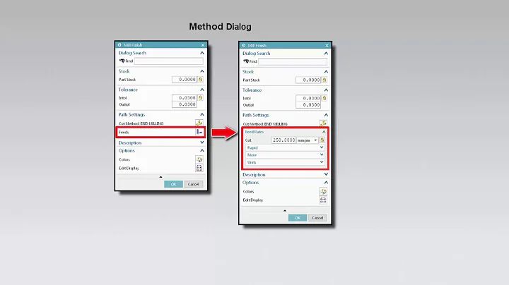 Add Feed Items to Operation and Method Dialogs in NX CAM