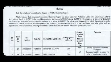 ESIC MTS Candidature Cancellation List| ESIC MTS Waiting list #esicmts #esic #esic_2022 #esicudc