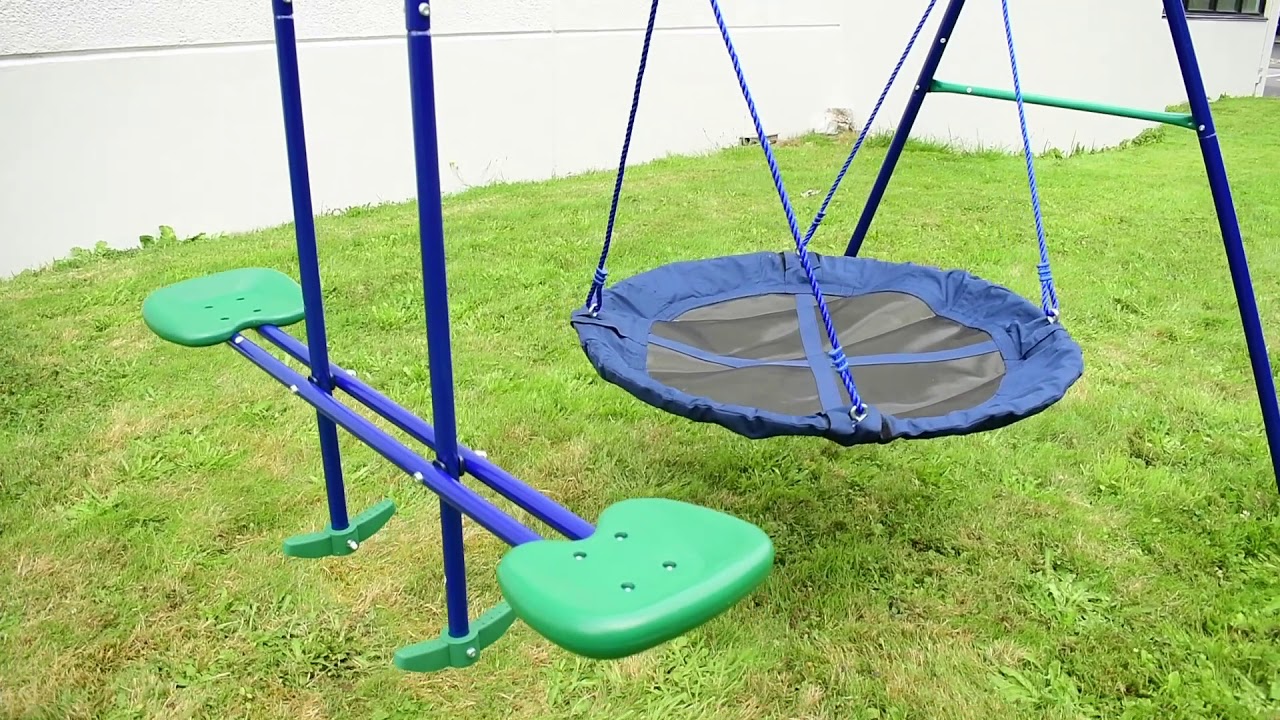 Aleko Outdoor Sturdy Child Swing Set With Glider And Saucer Mat Youtube