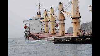 Bulk carrier OS 35 beached off Gibraltar's east side after collision with LNG tanker