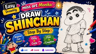 How to Draw Shinchan Easy & Cute 🥰 | Step by Step Shinchan Drawing | Miss Art Monika