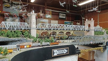 Scratch built HO scale suspension bridge.